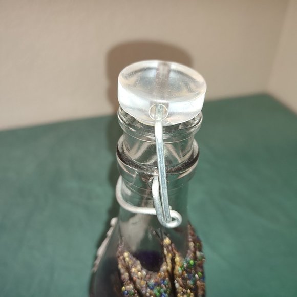 Amazing Crafted Artisan Bottle Italy Peacock Feather Design applied beads Boho - Picture 6 of 12